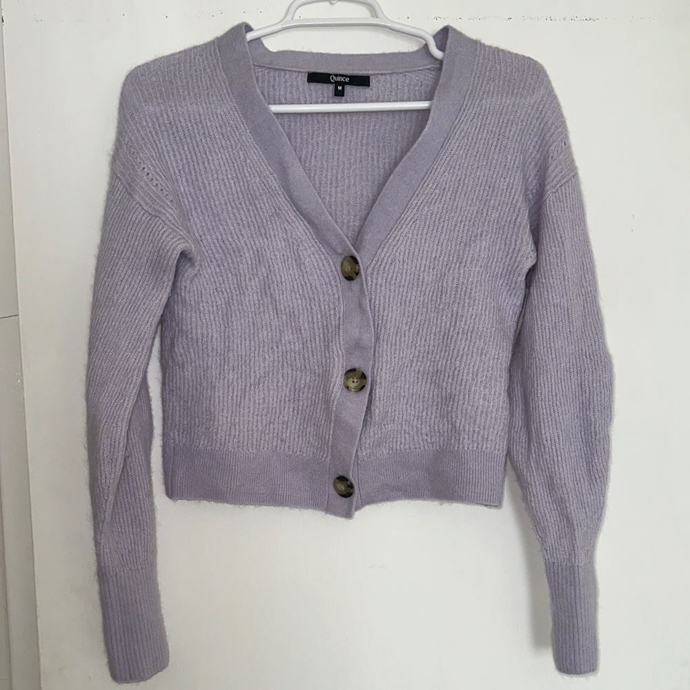 Quince Light Purple Button-Up Cardigan sz med